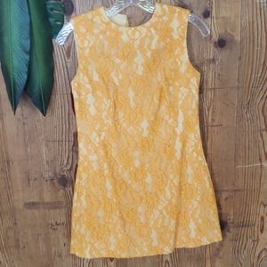 Vintage lace mustard 1970's gogo dress size small
